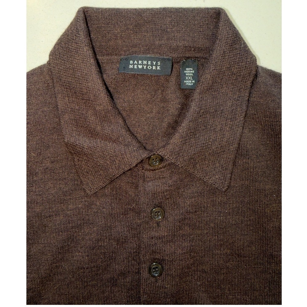 Barneys New York XXL Brown Merino Wool Long Sleeve Polo Sweater Made in Italy